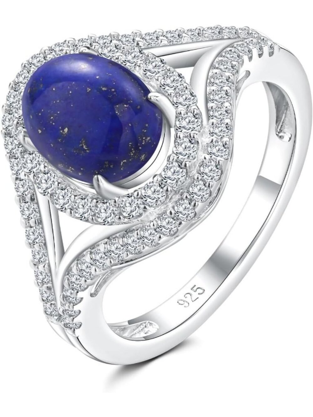 Sterling Silver Oval Turquoise Lapis Malachite Engagement Ring for Women